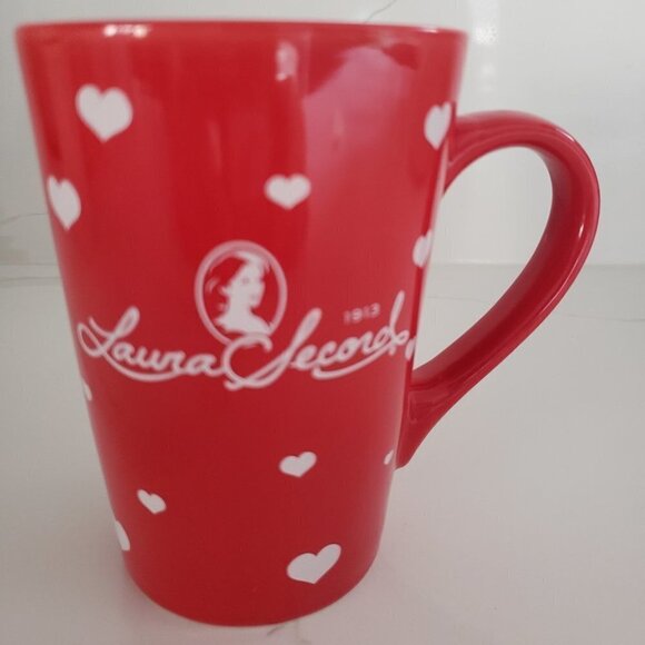 Laura Secord Brands Unlimited Red Mug with White Hearts 1913 Ceramic - Picture 2 of 8